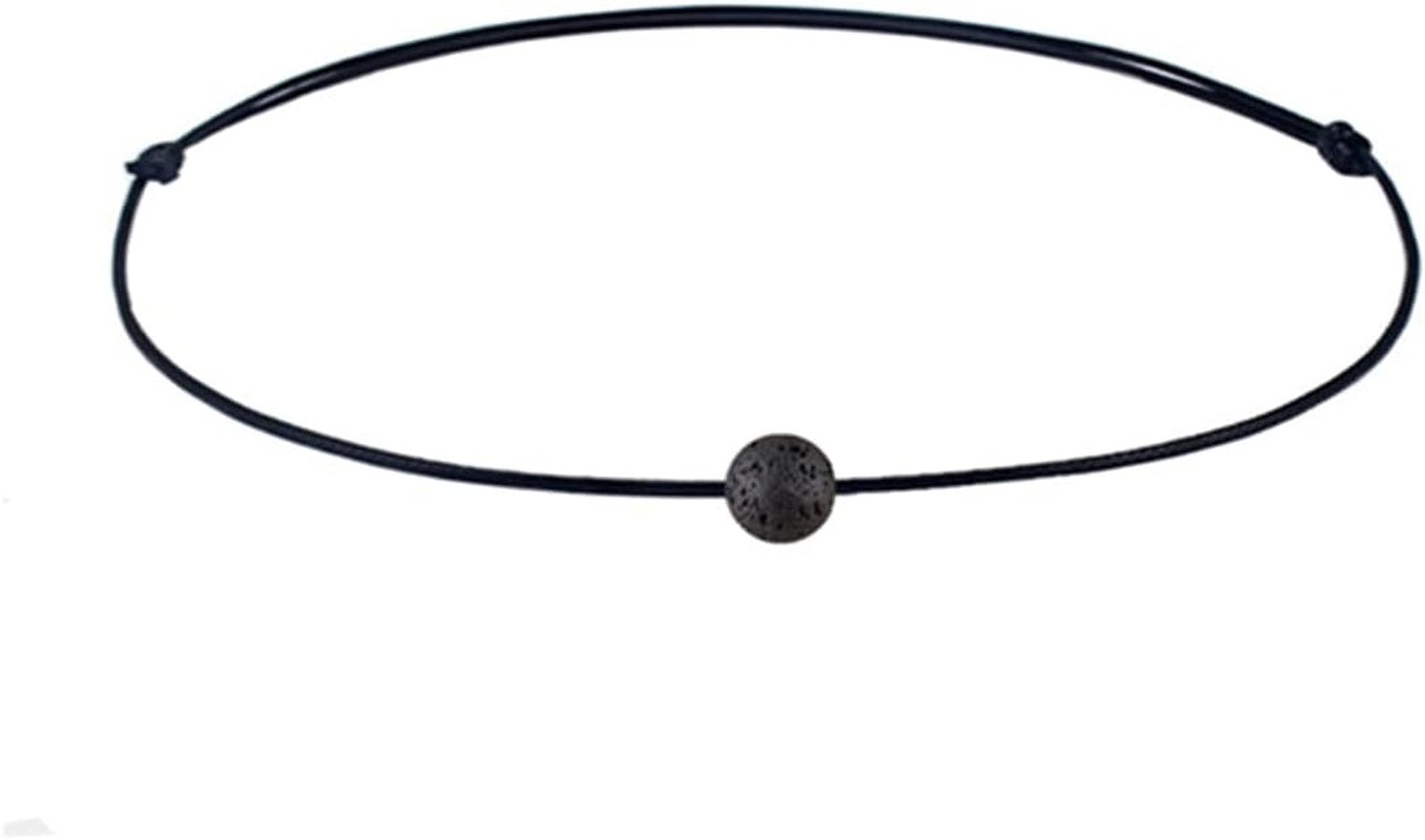Lava Rock Stone Bead Triangle Pendant Necklace Essential Oil Diffuser Necklace Aromatherapy Choker Necklace Unisex (Black Lava Bead)