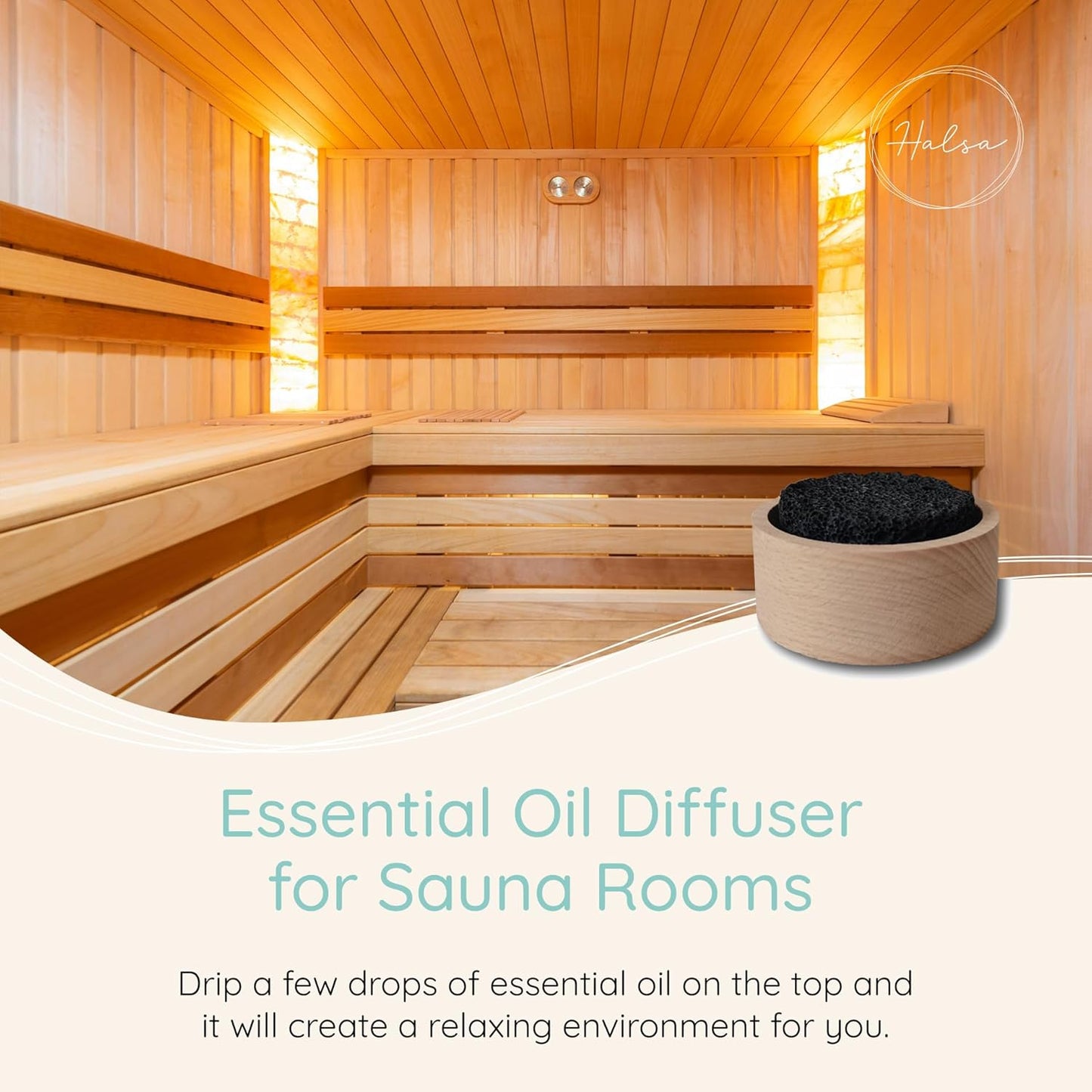 Lava Stone Diffuser for Sauna, Office, Bedroom, Bathroom - Natural Beechwood Base, Passive Diffusion, Lava Rock Absorbs Essential Oils - Natural Aromatherapy