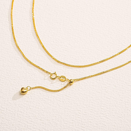 18K Solid Gold 1MM Thin Strong Simple Minimalist Wheat Cable Adjustable Chain Necklace with a Heart Extender Dainty Fine Jewelry for Women Girls, 50CM