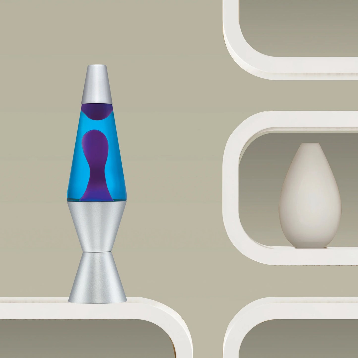 Lava the Original 14.5 Inch Silver Base Lamp with Purple Wax in Blue Liquid