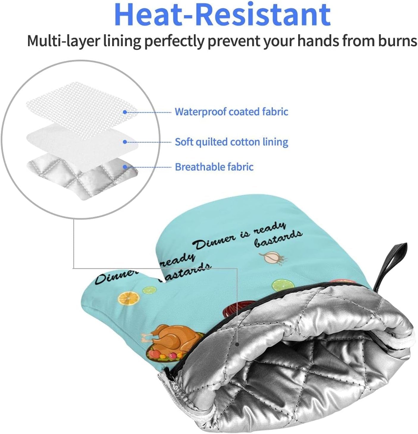 Humor Oven Mitts Set of 2 Professional Heat Resistance Kitchen Home Oven Gloves Printed Women Men Cooking Barbecue Microwave (Oven Mitts with Funny Sayings)