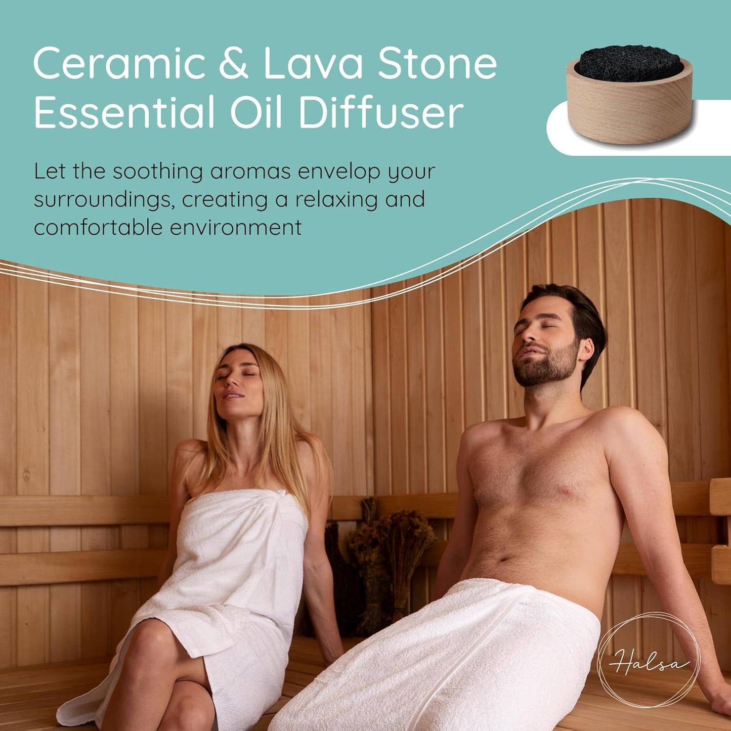 Lava Stone Diffuser for Sauna, Office, Bedroom, Bathroom - Natural Beechwood Base, Passive Diffusion, Lava Rock Absorbs Essential Oils - Natural Aromatherapy