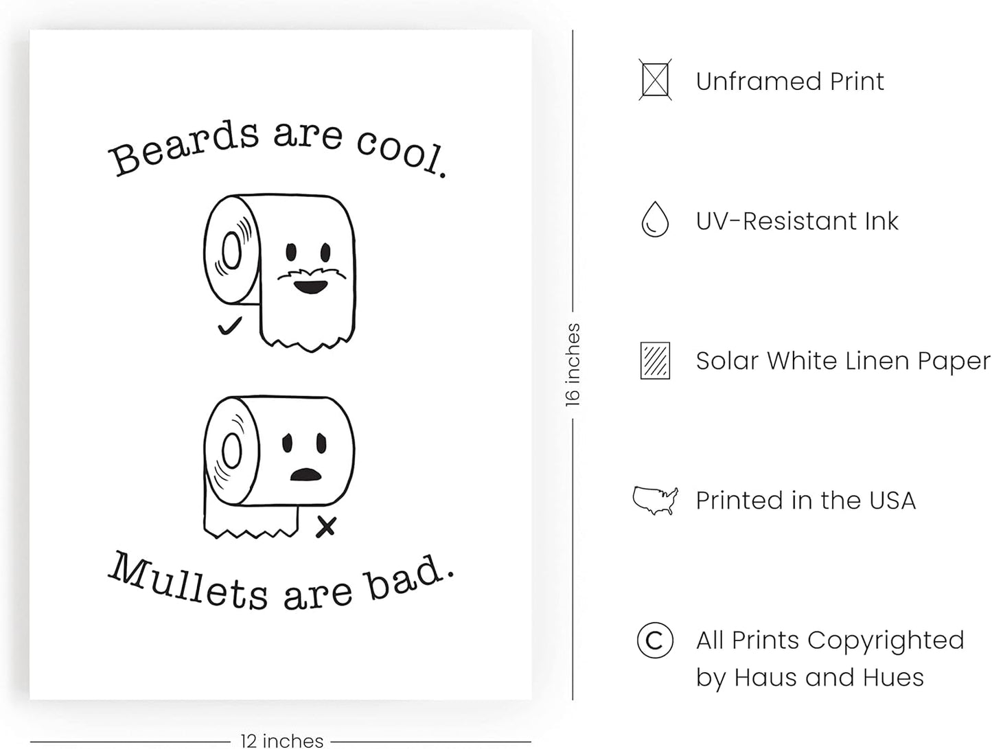 Toilet Paper Dilemma: Hilarious Bathroom Art Print for a Chuckle-Worthy Loo | 12" x 16" Unframed (Beard/Mullet)