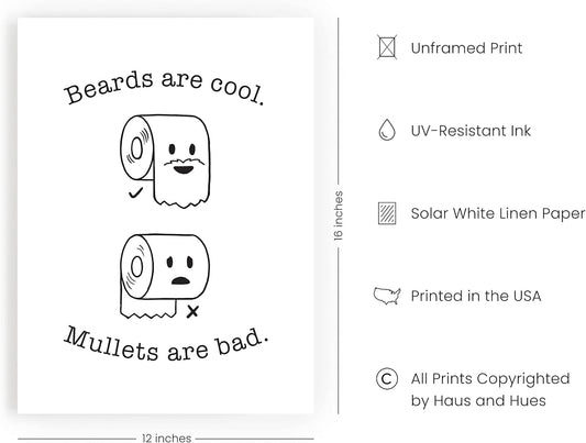 Toilet Paper Dilemma: Hilarious Bathroom Art Print for a Chuckle-Worthy Loo | 12" x 16" Unframed (Beard/Mullet)