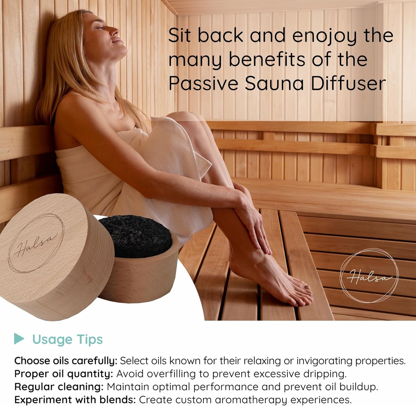 Lava Stone Diffuser for Sauna, Office, Bedroom, Bathroom - Natural Beechwood Base, Passive Diffusion, Lava Rock Absorbs Essential Oils - Natural Aromatherapy