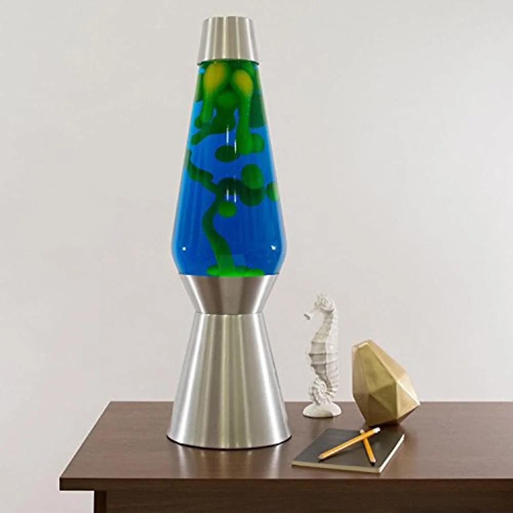 27-Inch Silver Base Grande Lamp with Yellow Wax in Blue Liquid