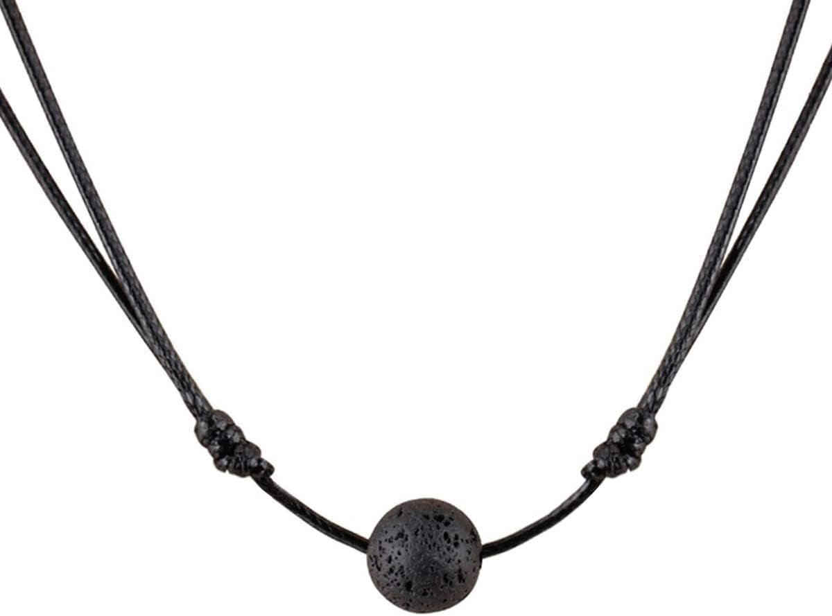 Lava Rock Stone Bead Triangle Pendant Necklace Essential Oil Diffuser Necklace Aromatherapy Choker Necklace Unisex (Black Lava Bead)