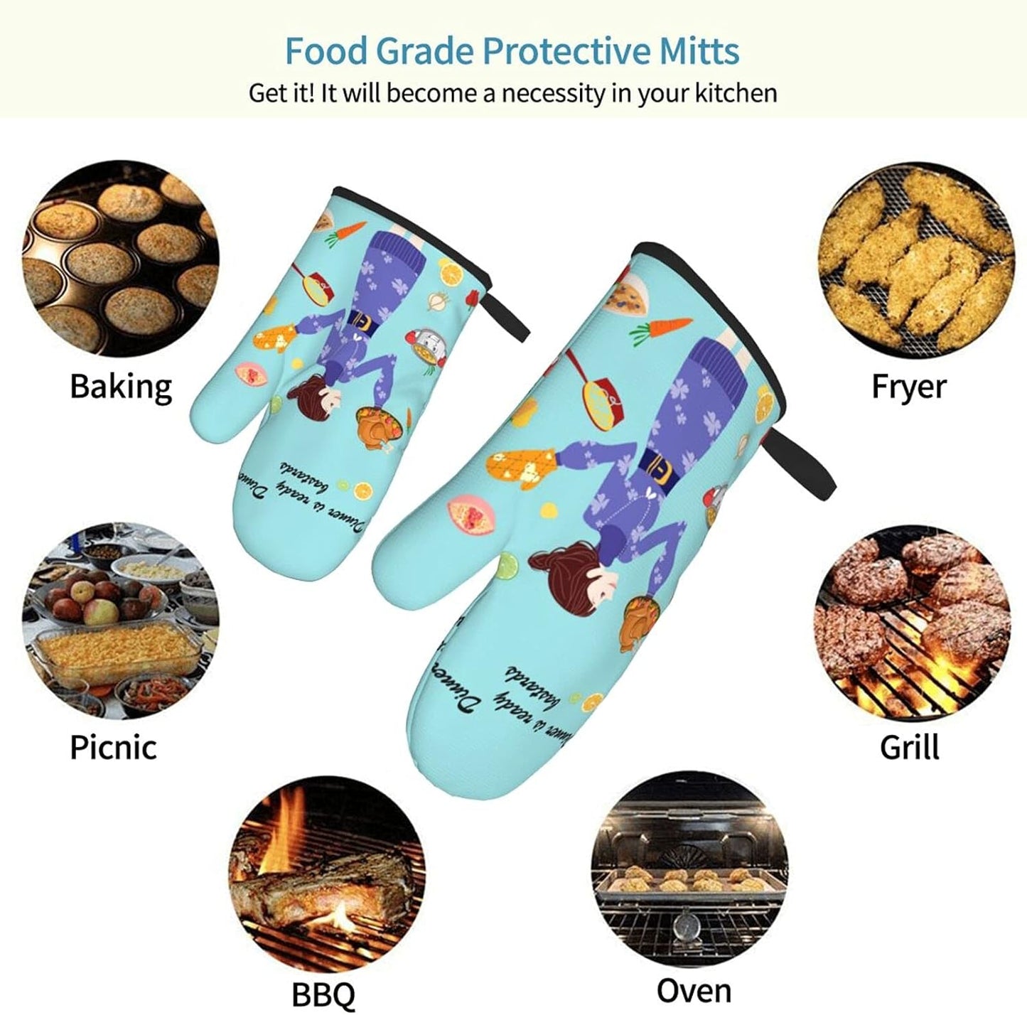 Humor Oven Mitts Set of 2 Professional Heat Resistance Kitchen Home Oven Gloves Printed Women Men Cooking Barbecue Microwave (Oven Mitts with Funny Sayings)