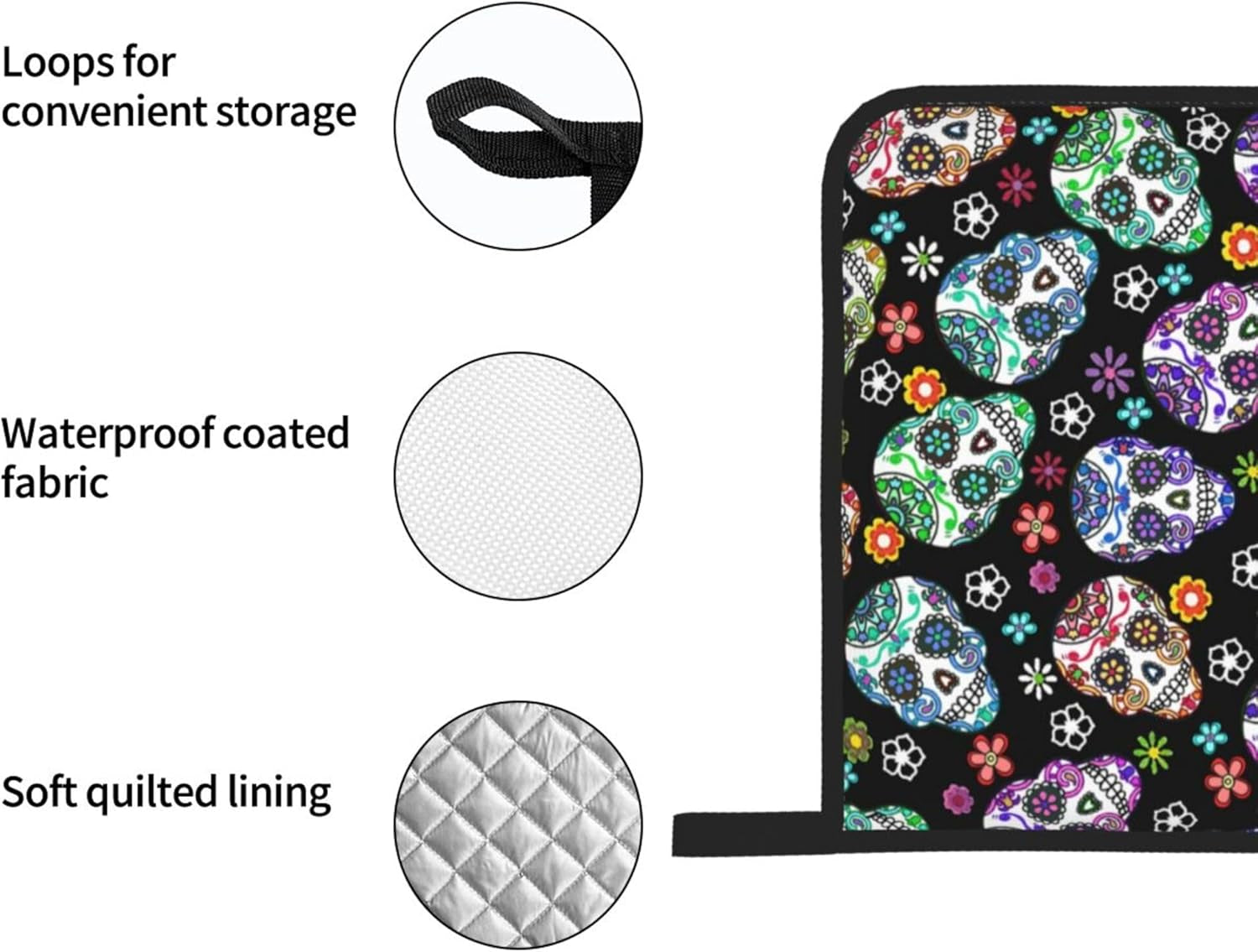 Day of the Dead Sugar Skull 4Pcs Oven Mitts/Pot Holders Sets, Kitchen Oven Mitts with Soft Quilted Cotton Lining, Kitchen Utensils Set, for Cooking Baking Grilling BBQ, One Size