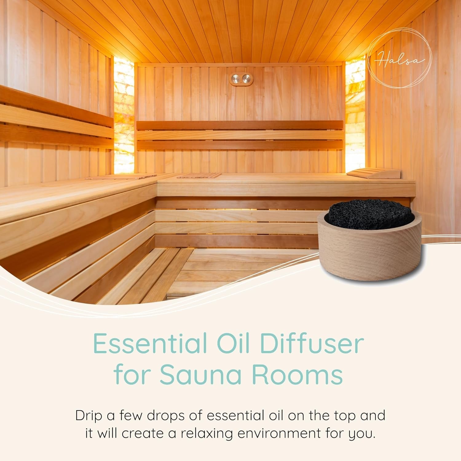 Lava Stone Diffuser for Sauna, Office, Bedroom, Bathroom - Natural Beechwood Base, Passive Diffusion, Lava Rock Absorbs Essential Oils - Natural Aromatherapy