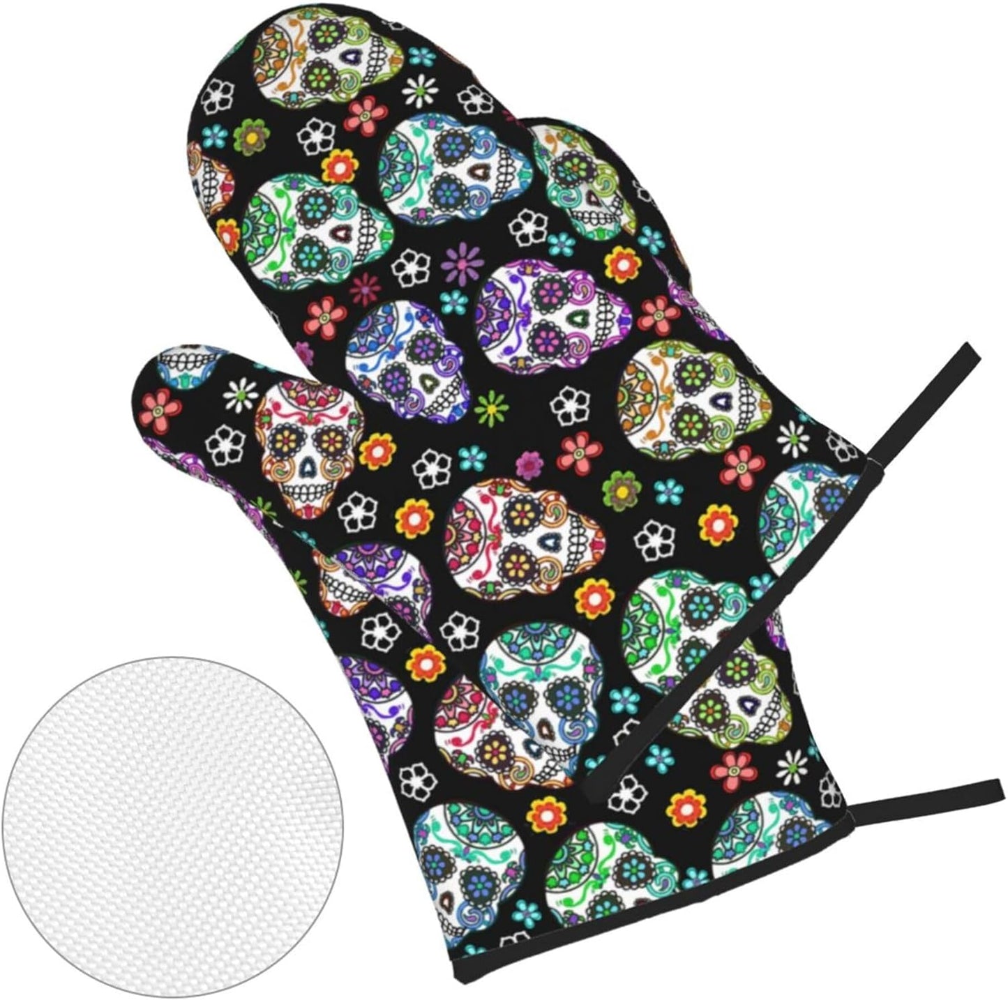 Day of the Dead Sugar Skull 4Pcs Oven Mitts/Pot Holders Sets, Kitchen Oven Mitts with Soft Quilted Cotton Lining, Kitchen Utensils Set, for Cooking Baking Grilling BBQ, One Size