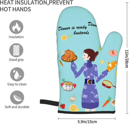Humor Oven Mitts Set of 2 Professional Heat Resistance Kitchen Home Oven Gloves Printed Women Men Cooking Barbecue Microwave (Oven Mitts with Funny Sayings)
