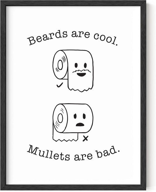 Toilet Paper Dilemma: Hilarious Bathroom Art Print for a Chuckle-Worthy Loo | 12" x 16" Unframed (Beard/Mullet)