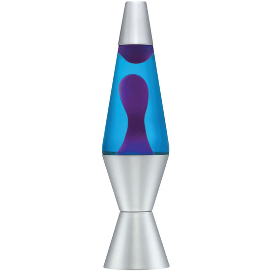 Lava the Original 14.5 Inch Silver Base Lamp with Purple Wax in Blue Liquid