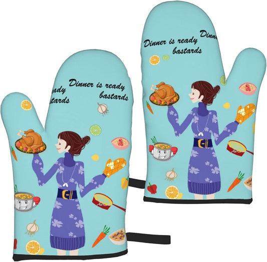 Humor Oven Mitts Set of 2 Professional Heat Resistance Kitchen Home Oven Gloves Printed Women Men Cooking Barbecue Microwave (Oven Mitts with Funny Sayings)