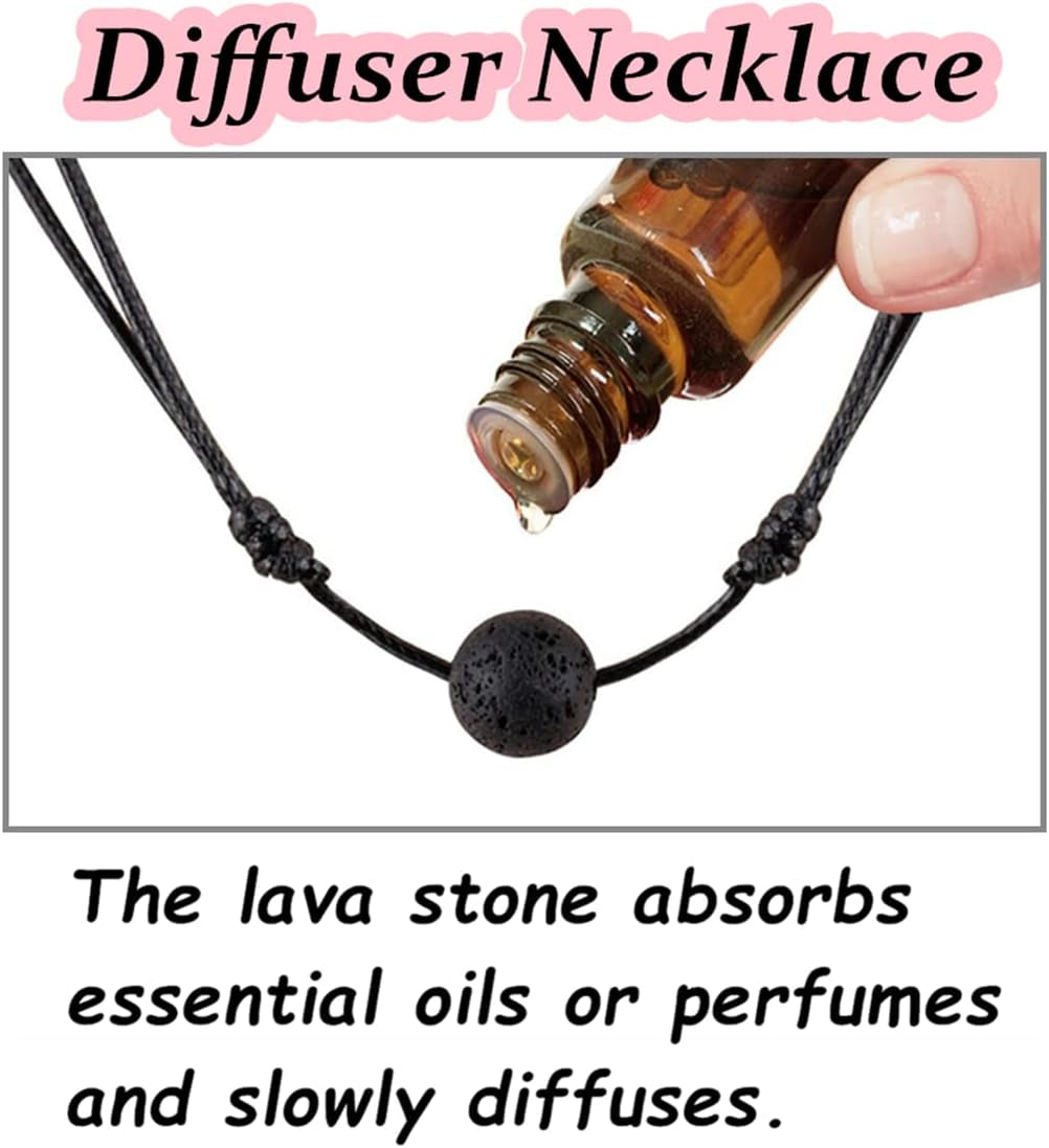 Lava Rock Stone Bead Triangle Pendant Necklace Essential Oil Diffuser Necklace Aromatherapy Choker Necklace Unisex (Black Lava Bead)
